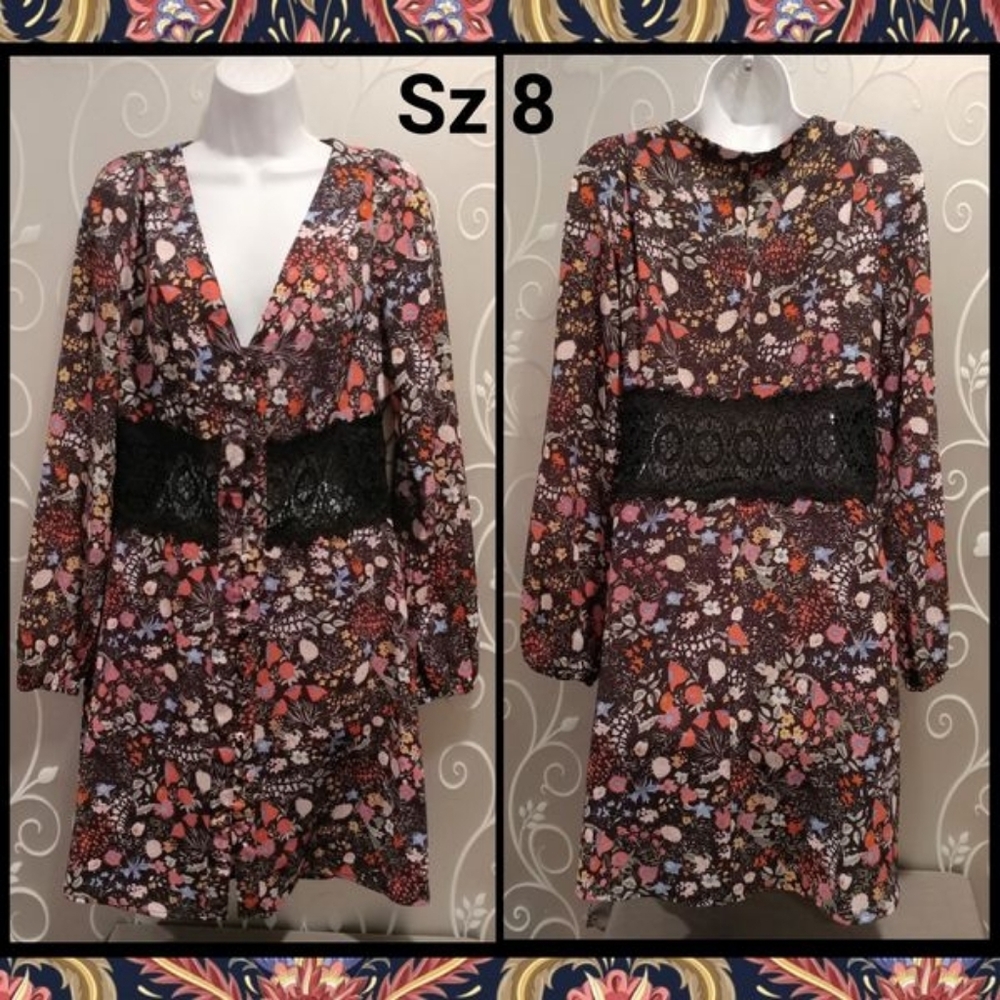 WOMENS MULTI COLOR FLORAL DRESS SIZE 8